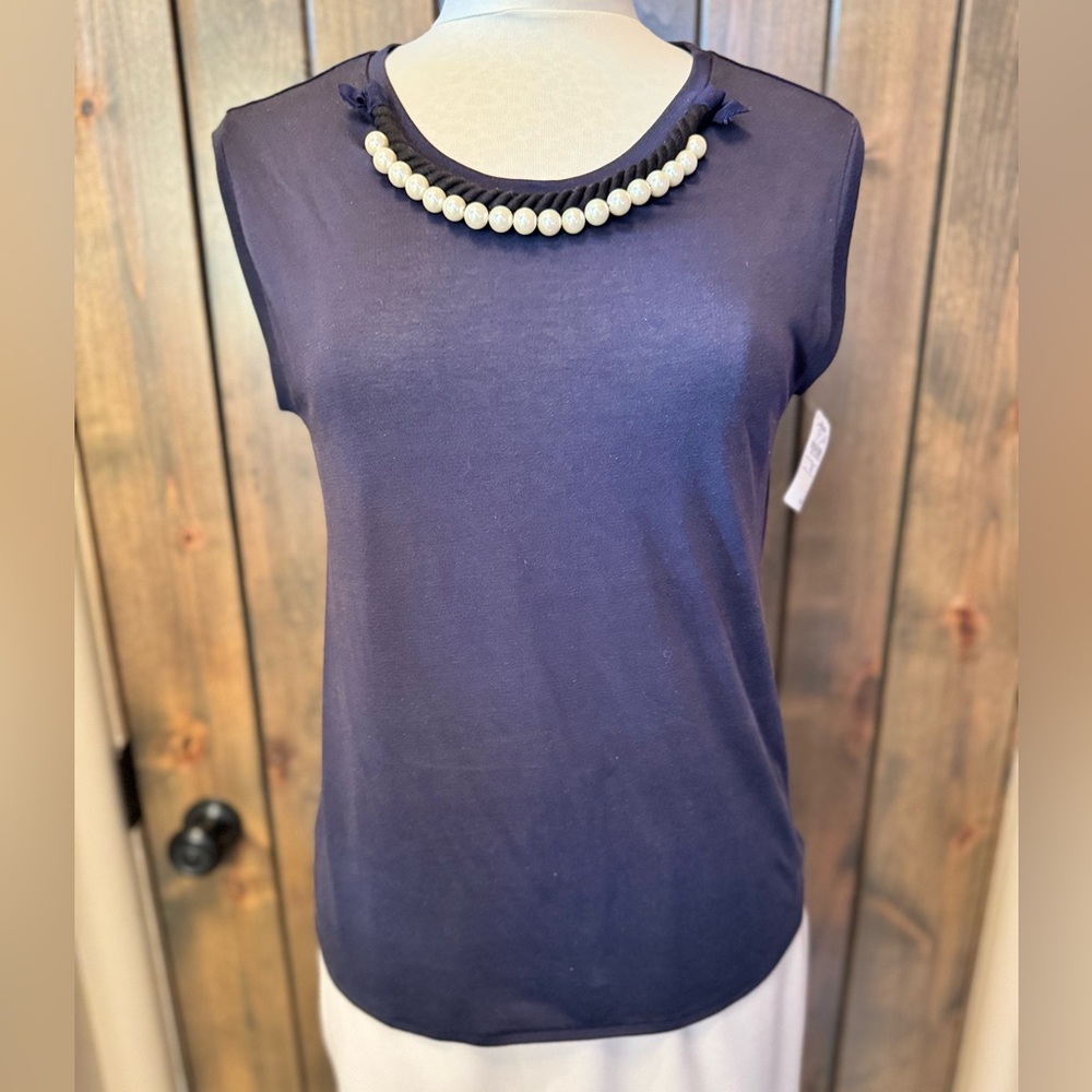 3.1 Phillip Lim Navy Tank Top with Pearl Detail